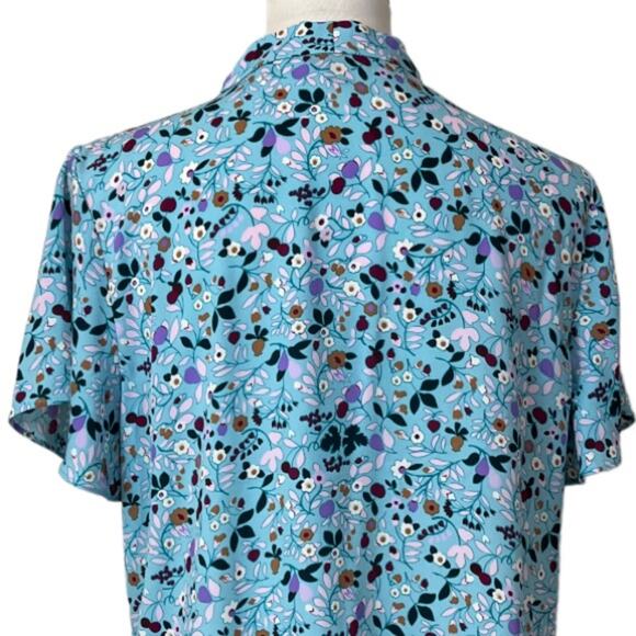 Talbots Tie Neck Top Blouse Short Sleeves Blue Multi Floral Women’s Size Large - Picture 8 of 11